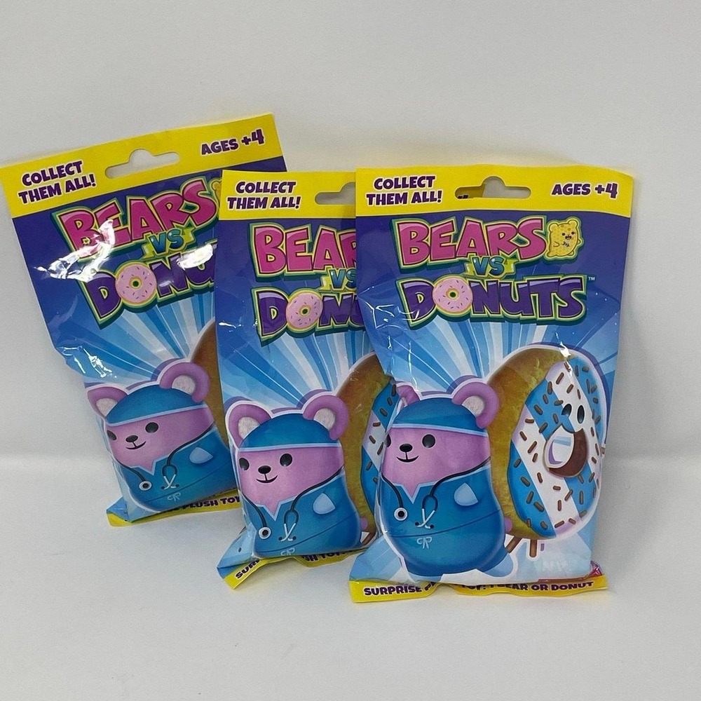 Lot of 3 Bears Vs Donuts Surprise Plush Toy Blind Bags Sealed New Mystery Pack